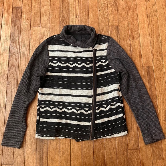 Blackletter Jackets & Blazers - Anthropologie Moto Jacket Women L‎ Asymmetrical Zip Southwestern Black White USA